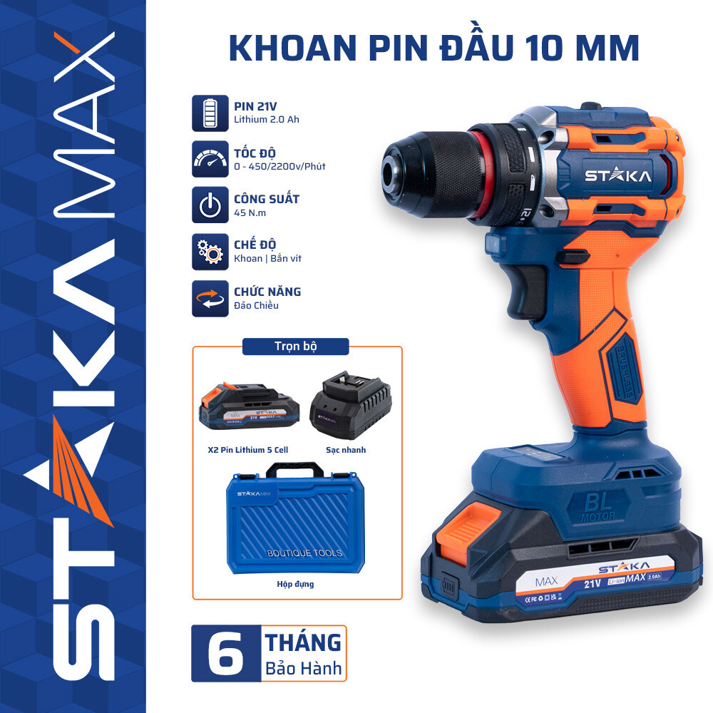 Máy Khoan Pin Từ 45N.m Đầu 10mm STAKA (1C/H, 8C/T)-M1 – Chính Hãng, Giá Tốt