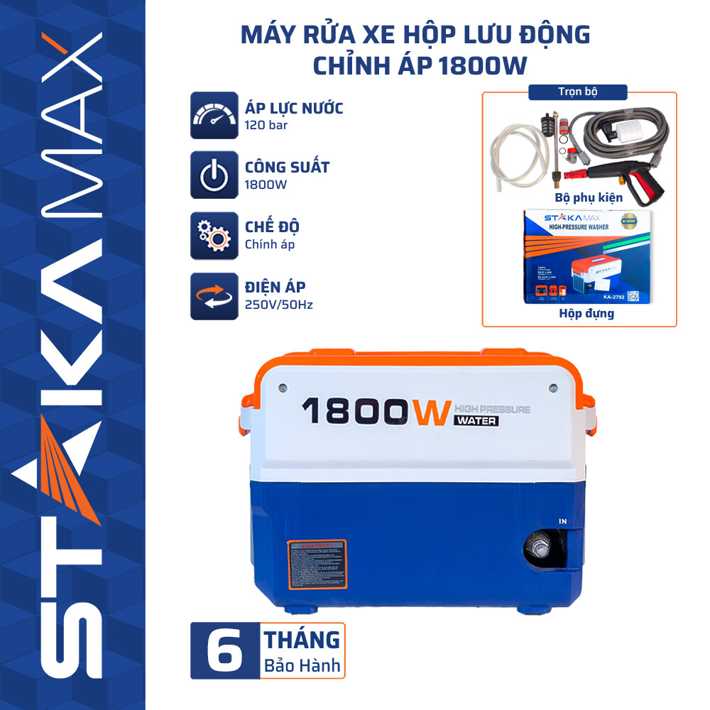 Máy Rửa Xe Hộp Lưu Động Chỉnh Áp 1800W STAKA – Đa Năng, Chính Hãng, Giá Tốt