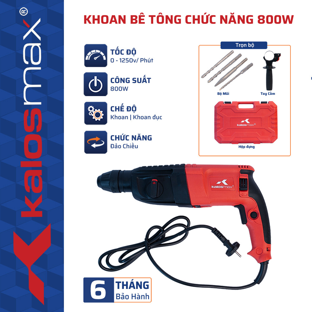 Máy Khoan Bê Tông 3 Chức Năng 800W KALOS Max – GIÁ TỐT, ĐA NĂNG 