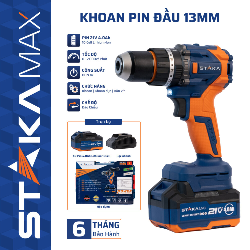 Máy Khoan Pin Từ 80N.m Đầu 13mm STAKA (1C/H, 8C/T)-M1 – Chính Hãng, Giá Tốt