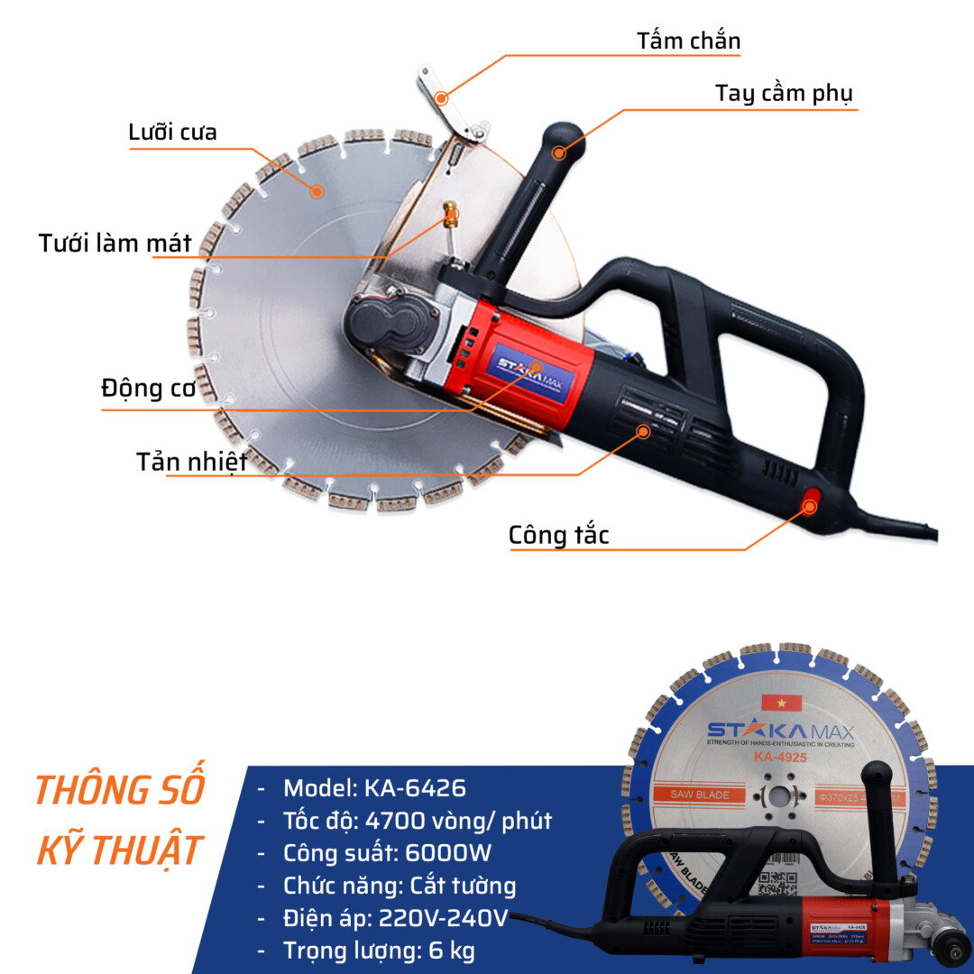 Thông Số Kỹ Thuật Của Máy Cắt Tường 6000W-370mm Không Chổi Than STAKA MAX