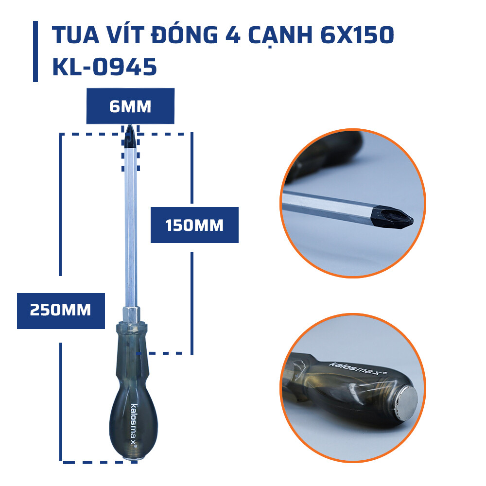 Thông số tua vít đóng 4 cạnh 6x150 kalosmax