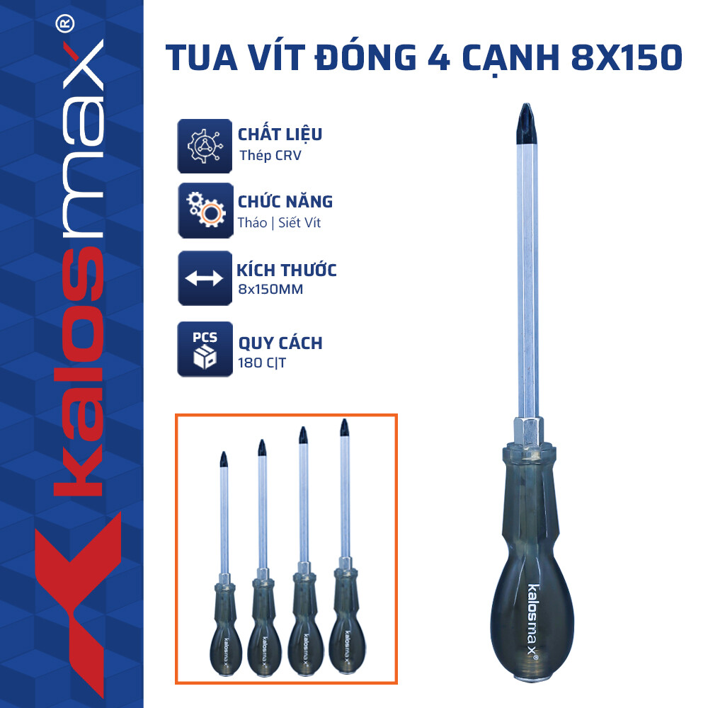 Tua Vít Đóng 4 Cạnh 8×150 kalosmax (180C/T)-N3