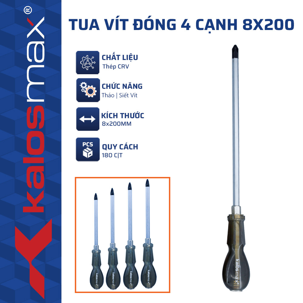 Tua Vít Đóng 4 Cạnh 8×200 kalosmax (180C/T)-N1
