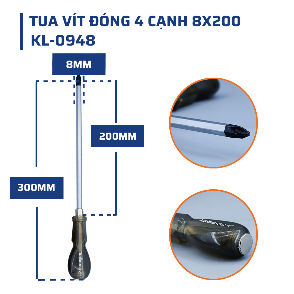 Thông số tua vít đóng 4 cạnh 8x200 kalosmax