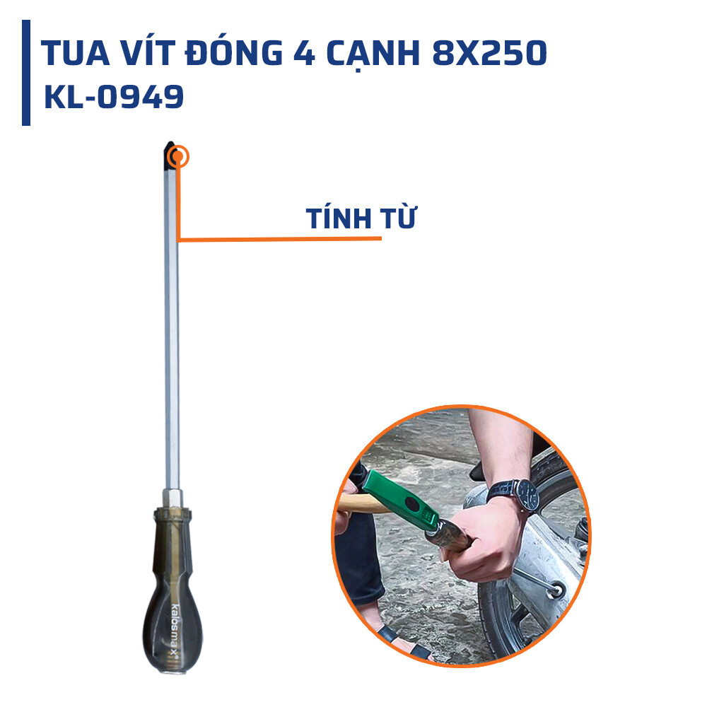 Cấu tạo & chất liệu tua vít đóng 4 cạnh 8x250 Kalos Max