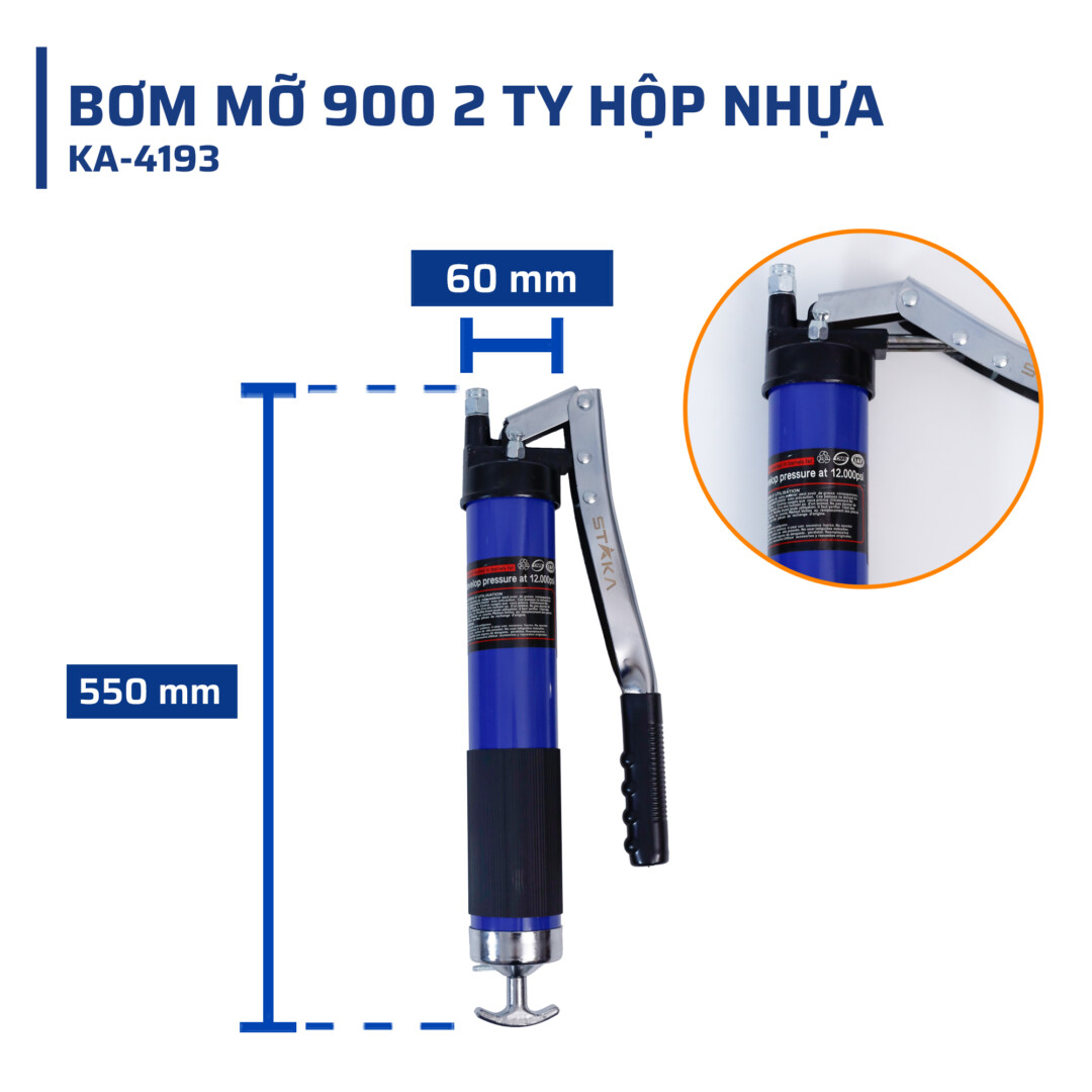 Thông số kỹ thuật bơm mỡ 900 2 ty hộp nhựa STAKAMAX