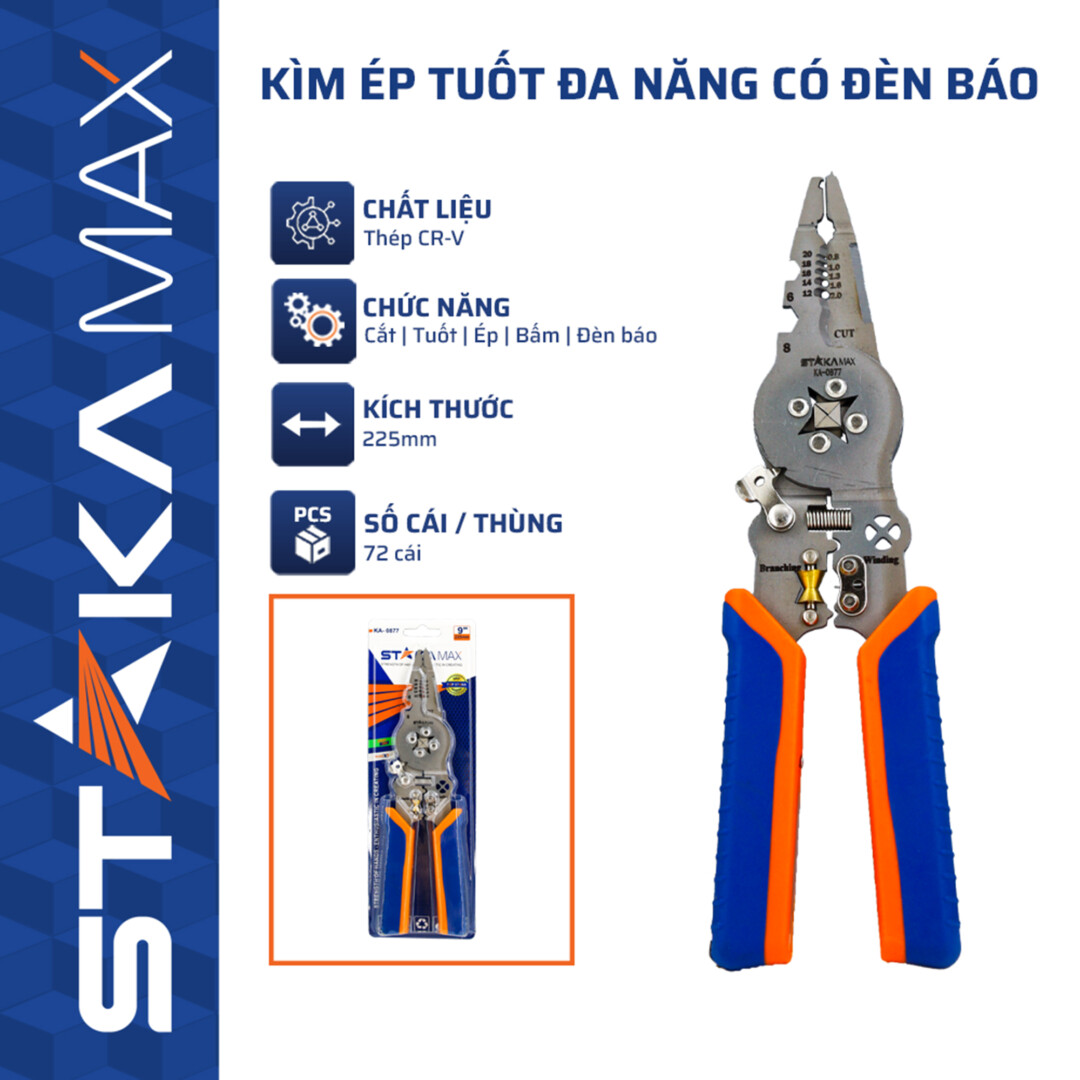 Kìm Ép Tuốt Đa Năng Có Đèn Báo STAKAMAX — KA-0877