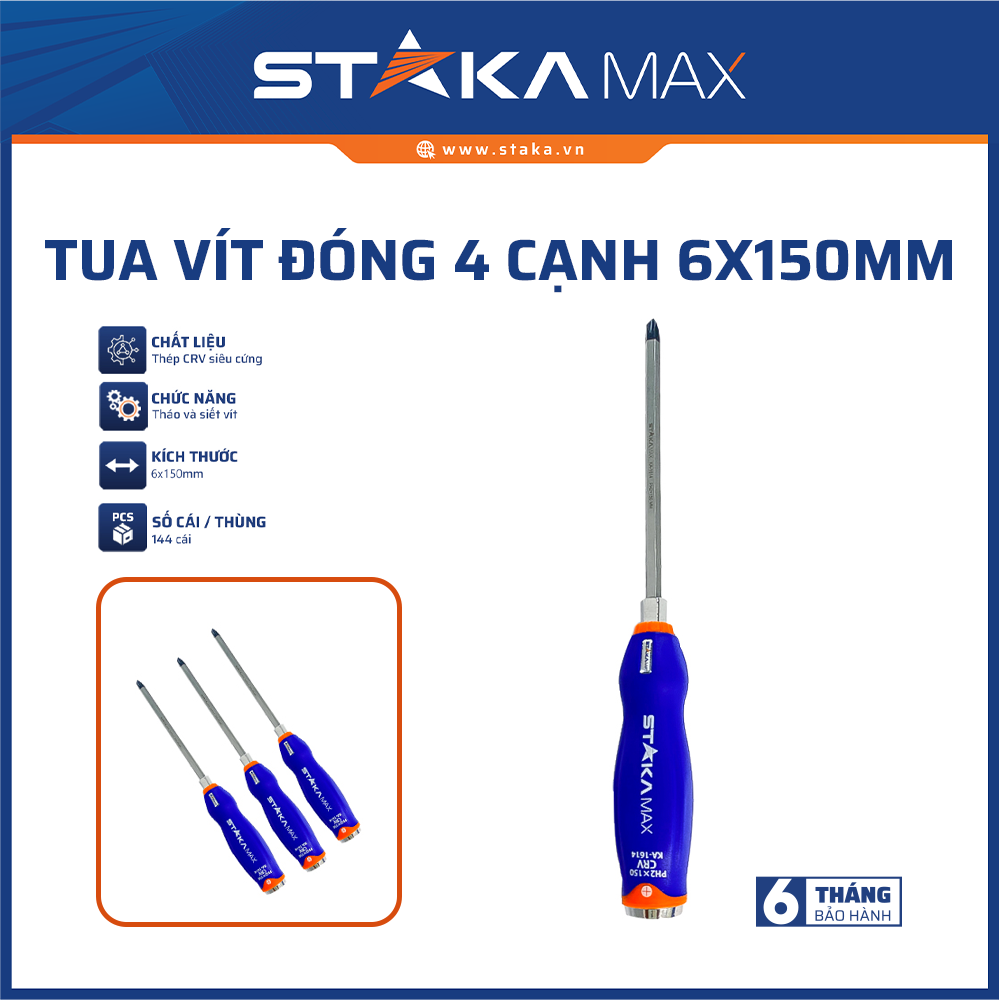 TUA VÍT ĐÓNG 4 CẠNH 6X150MM STAKAMAX KA-0933
