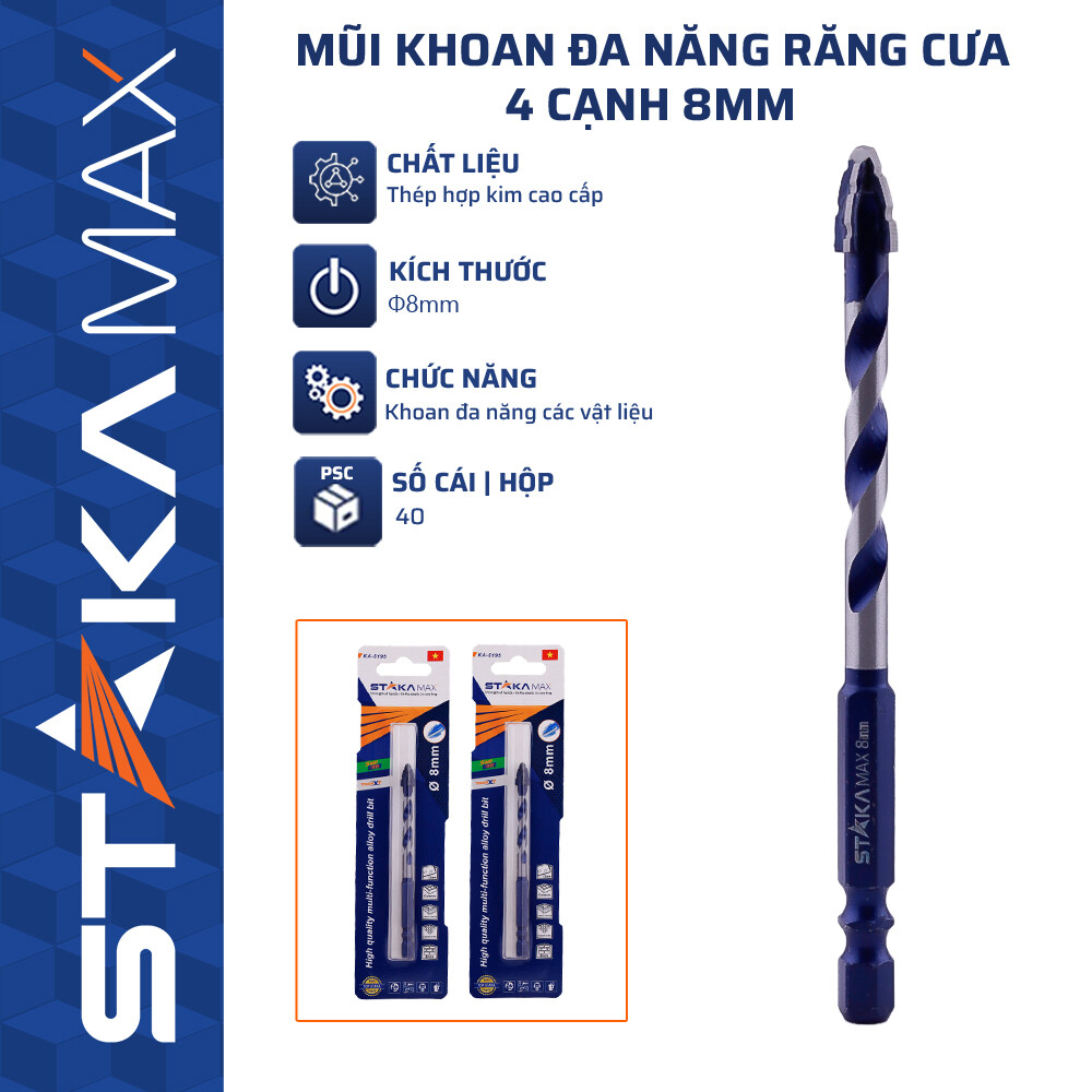 MŨI KHOAN ĐA NĂNG RĂNG CƯA 4 CẠNH 8MM STAKAMAX KA-5195