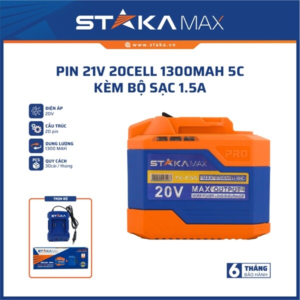 Pin 21V 20cell 1300mAh 5C kèm bộ sạc 1.5A STAKAMAX