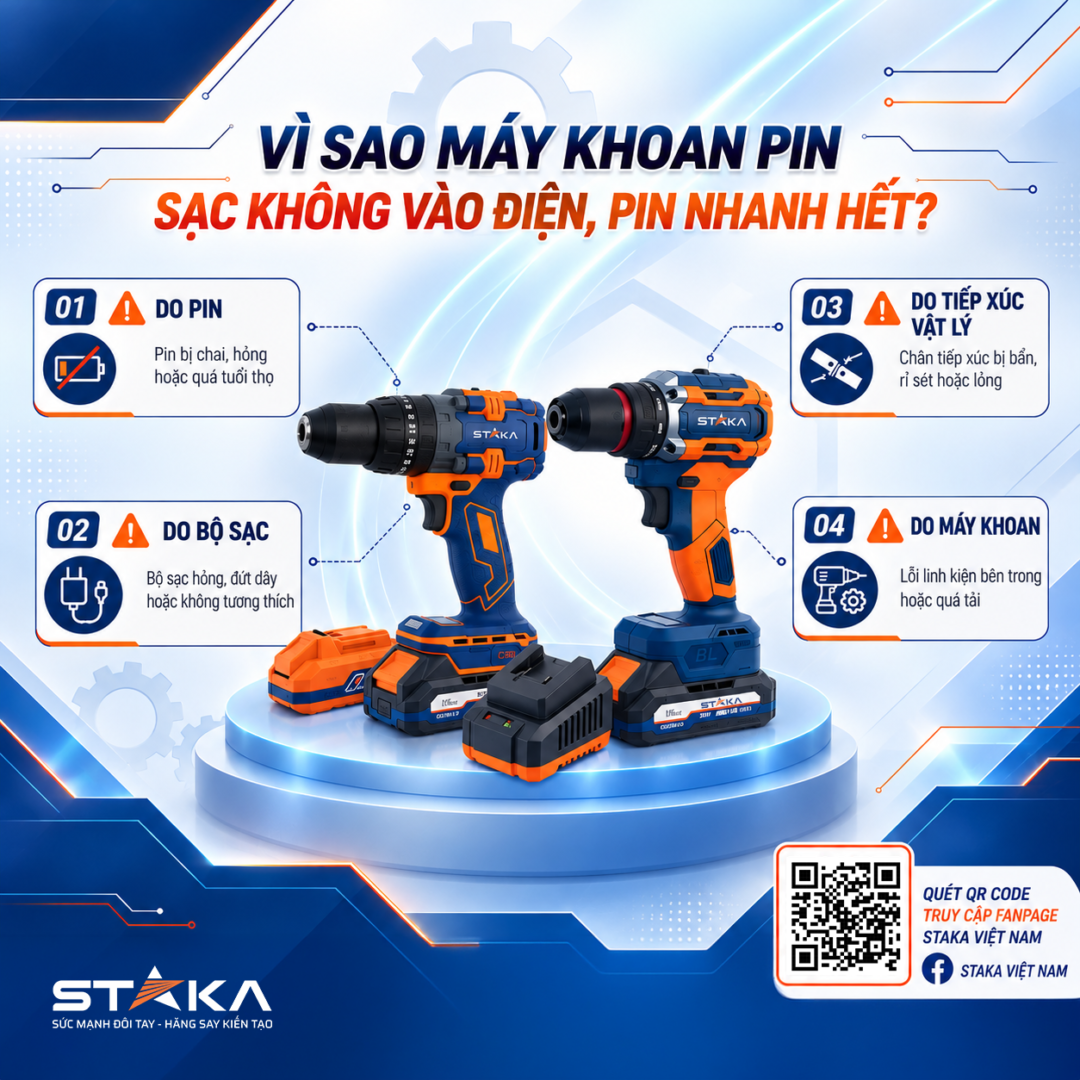 Vì Sao Máy Khoan Pin Sạc Không Vào Điện, Pin Nhanh Hết?