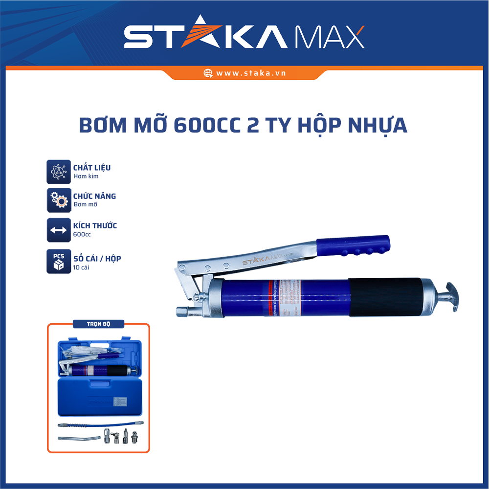 Bơm mỡ 600CC 2 ty hộp nhựa STAKAMAX (10C/T)