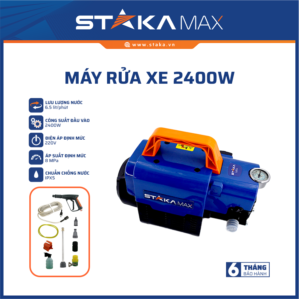 Máy rửa xe 2400W STAKAMAX (2C/T)