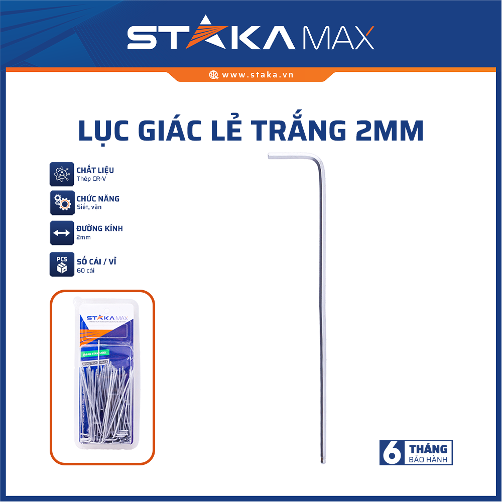 Lục giác lẻ trắng 2mm STAKAMAX(60C/V;600C/H;6000C/T)